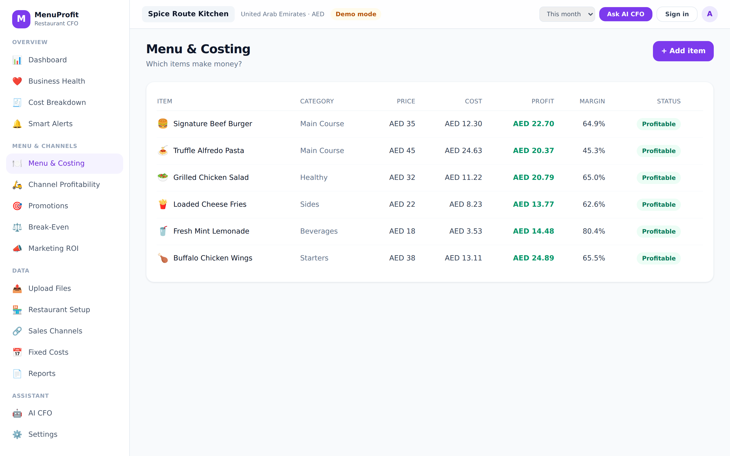 Menu & Costing